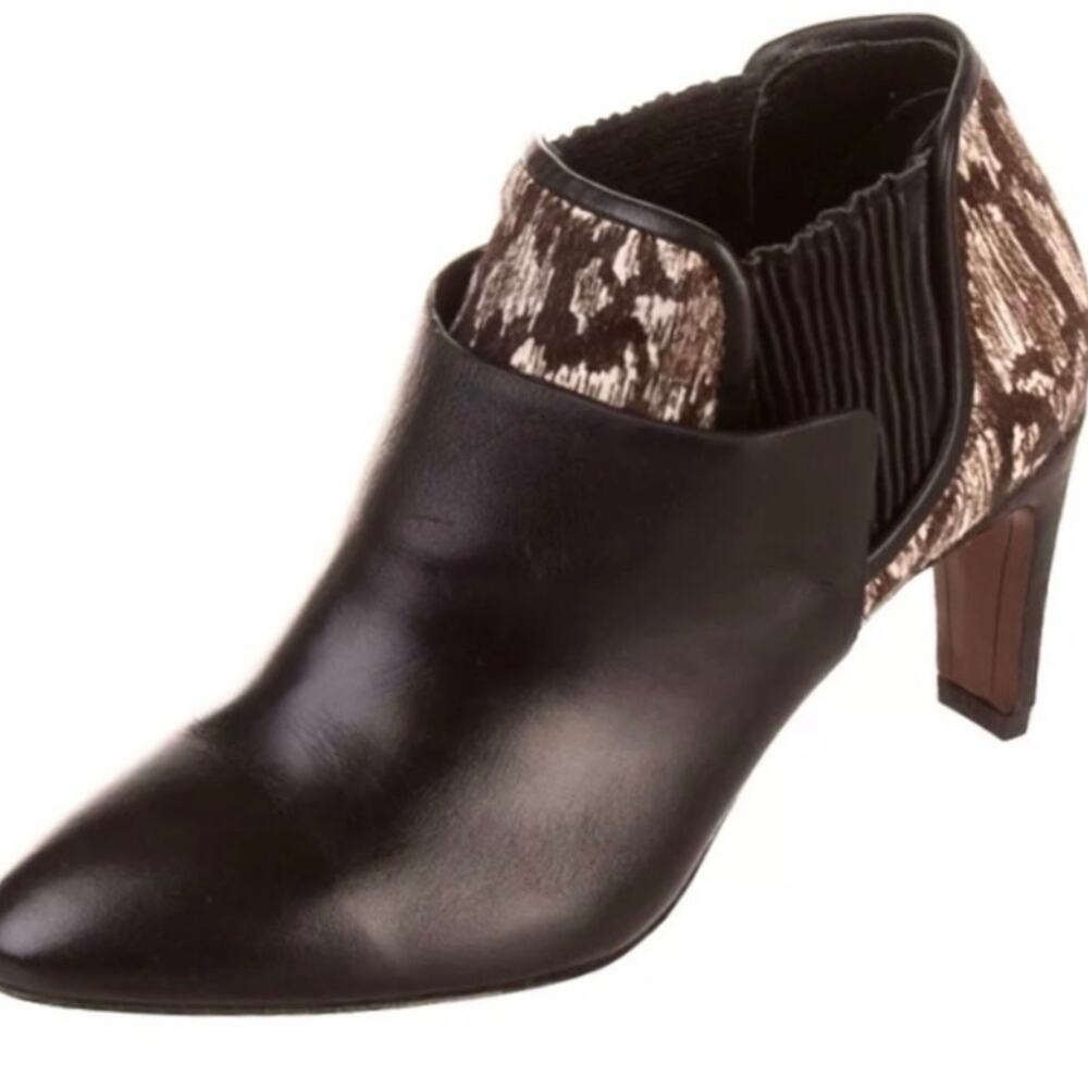 Crosby Derek Lam Black Leather Ankle Boots Animal Print Pony Hair 6.5